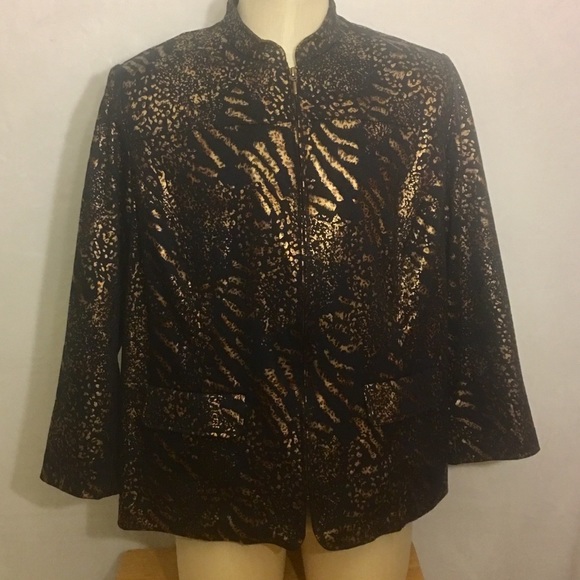 Alfred Dunner Jackets & Blazers - Metallic Look Black Gold Jacket